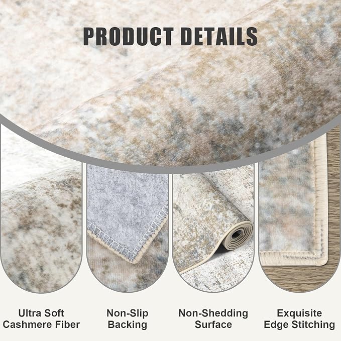2.6'x8' Runner Rug Washable Rug;Modern Abstract Soft Thin Runner Rug Brown Grey - Image 6