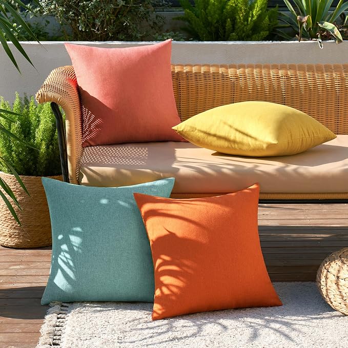 MIULEE Pack of 4 Decorative Outdoor Throw Pillow Covers Linen Waterproof Pillow - Image 3