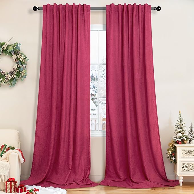 Pitalk Hot Pink Semi Sheer Curtains 96 Inch Long 2 Panel Set Rod Pocket Back by Pitalk