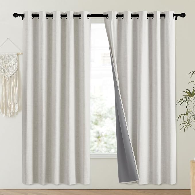 NICETOWN Snowbound Vintage Linen 100% Blackout Curtains - Image 2