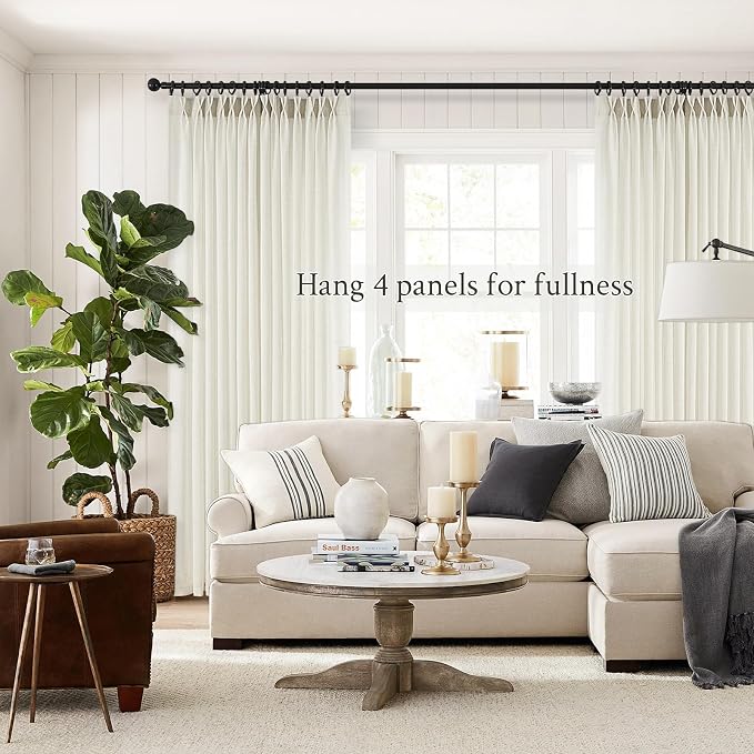 96 Inches Long Pinch Pleated Semi Sheer Curtains, Natural Linen Blended Light - Image 6