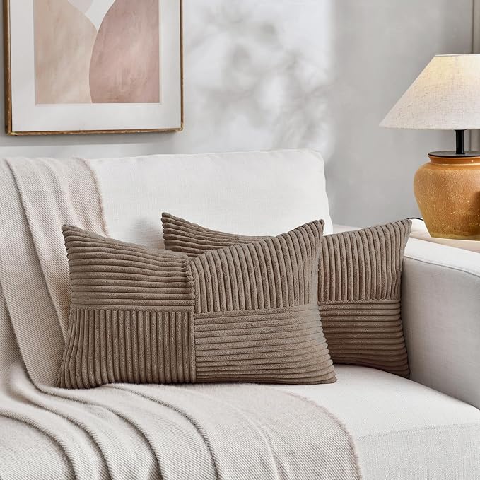 Fancy Homi Set of 2 Light Brown Lumbar Decorative Throw Pillow Covers 16x26 Inch - Image 5