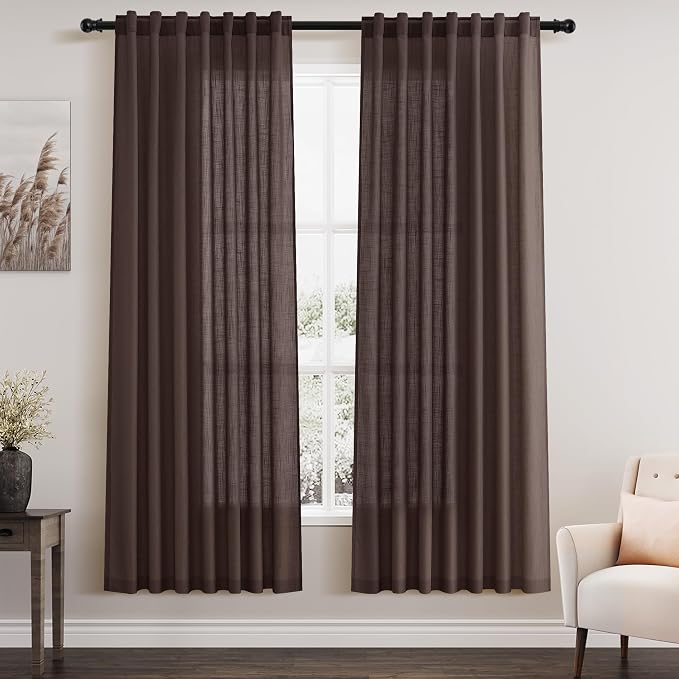 Nanspring Coffee Linen Curtains by Nanspring
