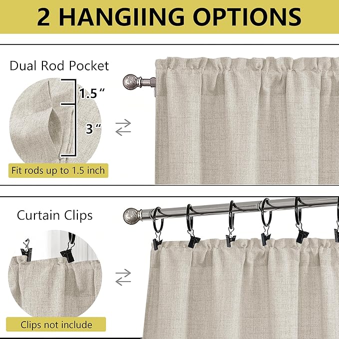 Valances for Windows, Light Filtering Faux Linen Textured Small Short Window - Image 4