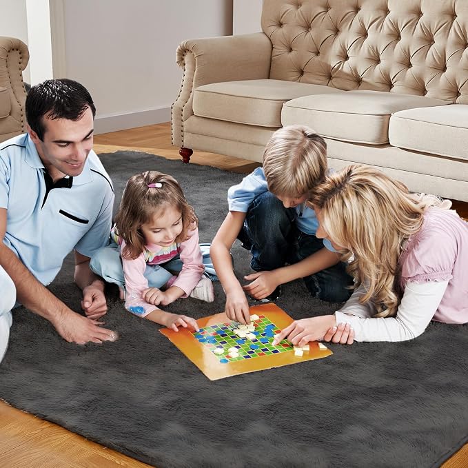 Soft Shag Area Rug for Living Room and Bedroom Decor, 5x7 Feet Solid Gray - Image 5