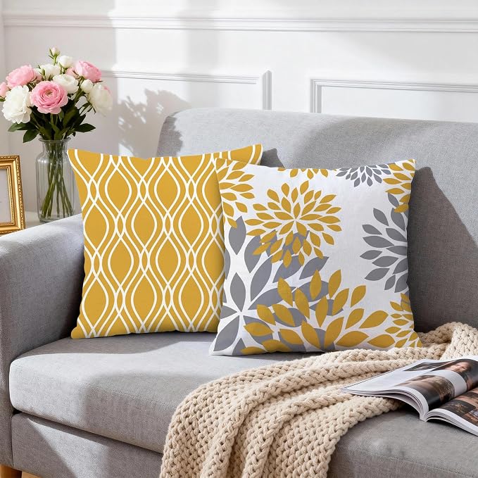 Hexagram Geometric Yellow Pillow Covers 18x18 Set of 4, Decorative Outdoor Boho - Image 3