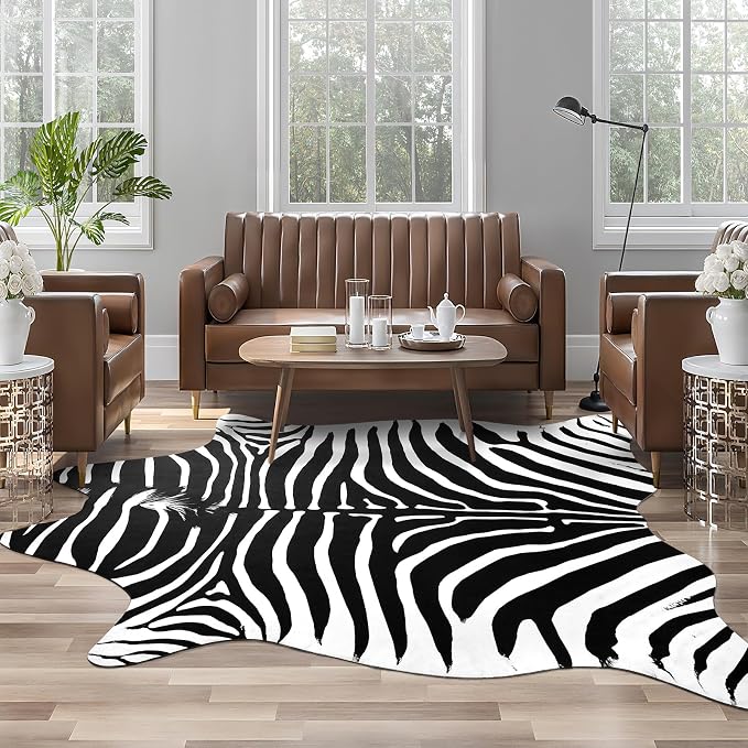 AROGAN Premium Faux Zebra Hide Rug 4.6 x 5.2 Feet, Sturdy and Large Size Bear - Image 4