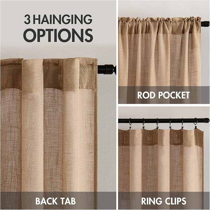 MIULEE Light Brown Linen Curtains 63 Inch Length 2 Panels - Image 3
