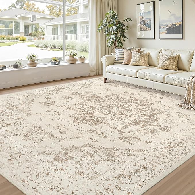 8x10 Area Rugs for Living Room: Vintage Boho Neutral Washable Rug Indoor Soft - Image 9