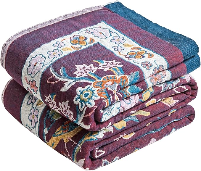 MSGKV Boho Throw Blanket for Bed 60"x80" 100% Cotton Couch Twin Size Floral by MSGKVHomeTextiles