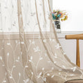 AmHoo 2 Panels Embroidered Leaf Pattern Semi Sheer Curtains Foliage Floral by AmHootextile