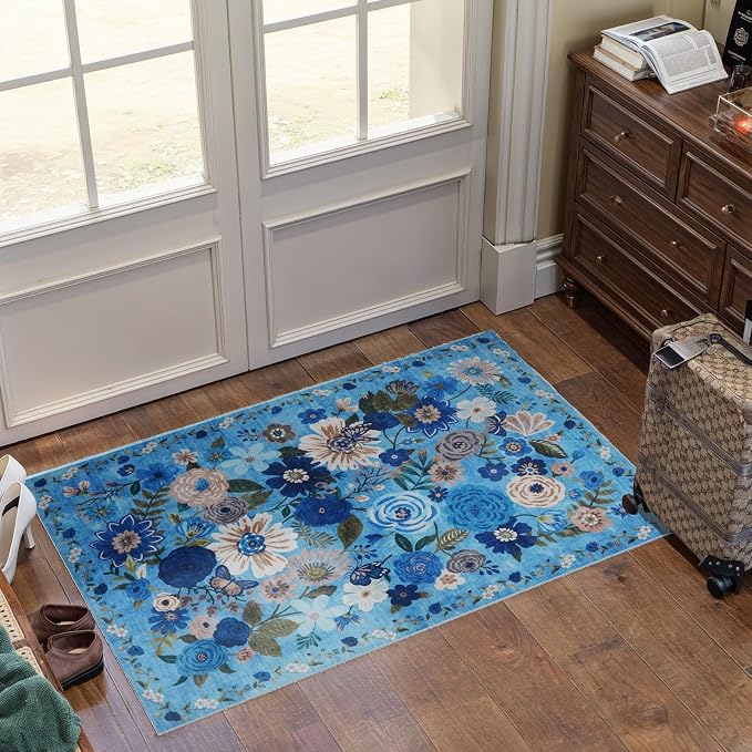 Floral Rug for Entryway, 2X3 Washable Kitchen Mat Ultra-Thin Soft, Non-Slip - Image 4