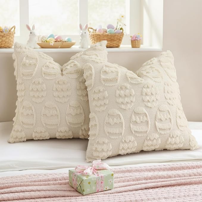 decorUhome Easter Beige Egg Pillow Covers 20x20 Inch Set of 2, Soft Plush Faux - Image 5