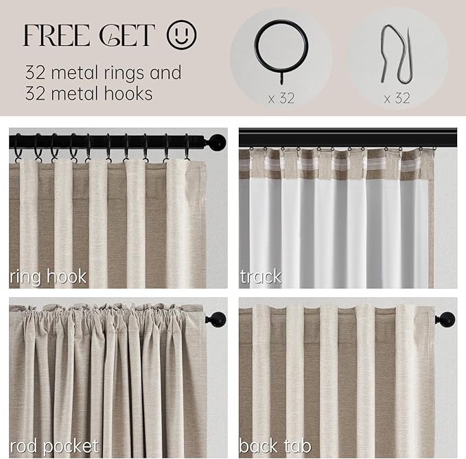 Topfinel Black Out Rustic 96 Inch Long Linen Curtains 2 Panel Set, Modern - Image 5
