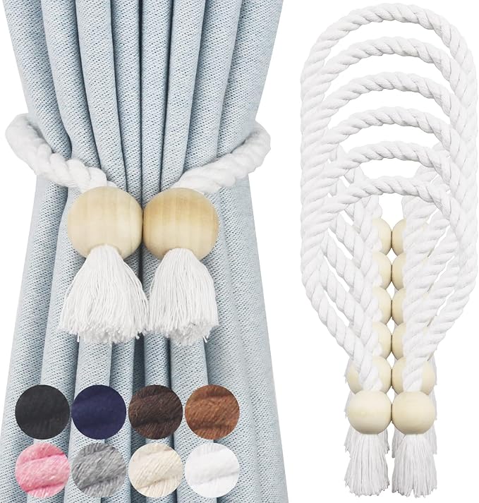 6 Pack Magnetic Curtain Tiebacks Cotton Hand Woven Tie Back Decorative Rope by CurtianTiebacks