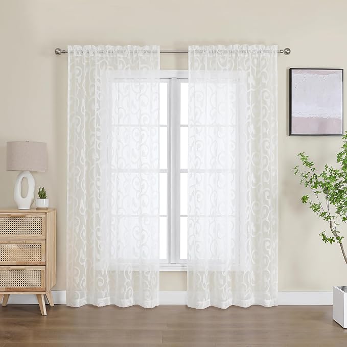 OWENIE Furman Sheer Curtains 72 inches Long 2 Panels Set, Light Filtering Top - Image 2