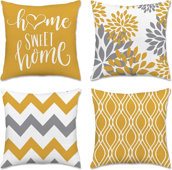 Hexagram Geometric Yellow Pillow Covers 20x20 Set of 4, Decorative Outdoor Boho by Hexagram