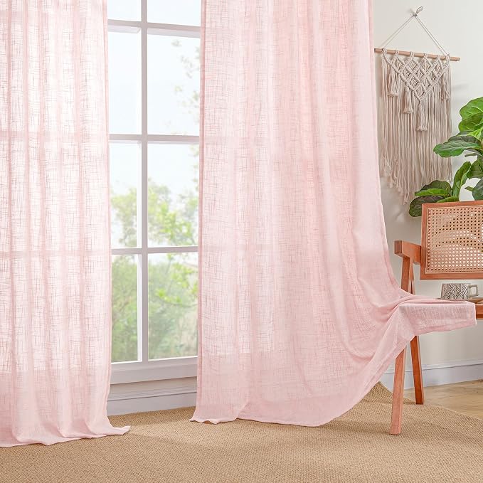 LAMIT 54 Inch Semi Sheer Window Linen Curtains, Light Filtering Panels Back Tab - Image 9