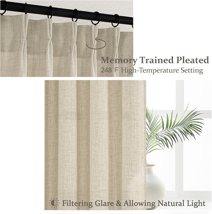 Floor to Ceiling Light Flax Linen Curtains 120 Inches Long 2 Panels Set - Image 4