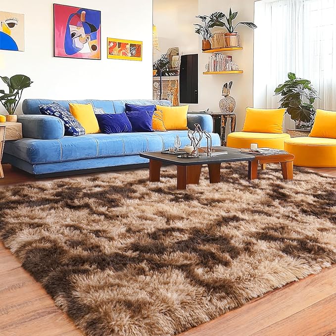 Pionblank Large Area Rug for Living Room 10x14, Fuzzy Modern Shag Rug Brown - Image 2