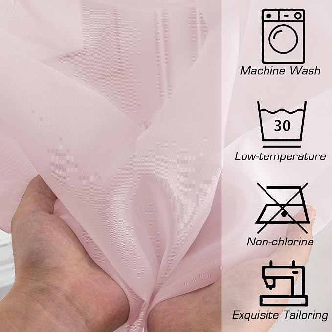 OWENIE Extra Long Sheer Curtains 96 Inches Long, Rod Pocket Airy Solid Blush - Image 4
