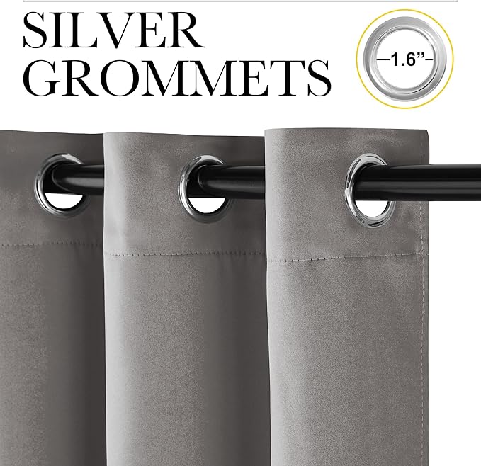 NICETOWN Chrome Gray Bedroom Curtains 63 inch Length 2 Panels, Grommet Window - Image 2
