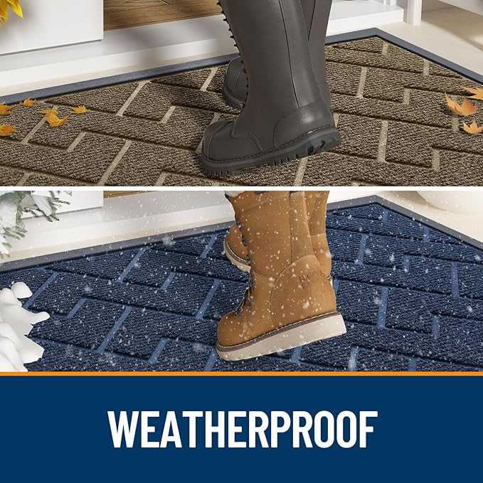 OLANLY Front Door Mat Outside 59x23, All-Season Absorbent Rubber Doormat | Blue - Image 3