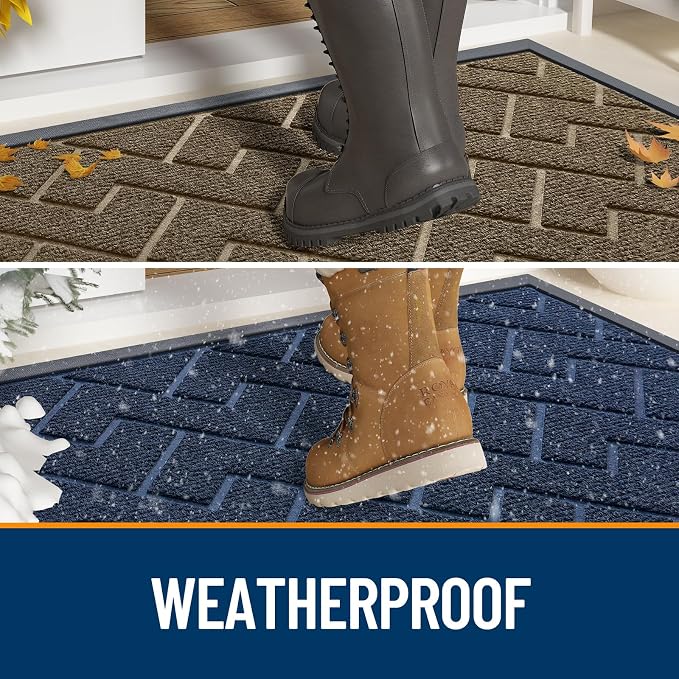OLANLY Front Door Mat Outside 59x34, All-Season Absorbent Rubber Doormat | Beige - Image 3