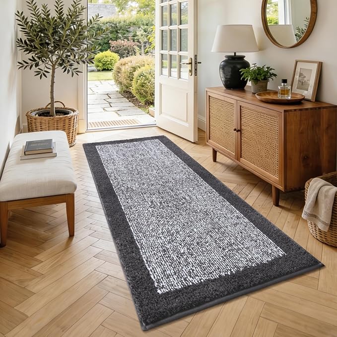 60x24 Long Bathroom Rugs Washable Non Slip, Dark Grey Bath Mat - Image 4