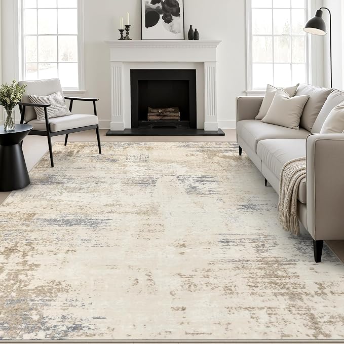 5x7 Area Rug Living Room: Modern Washable Soft Carpet Beige Brown | - Image 5
