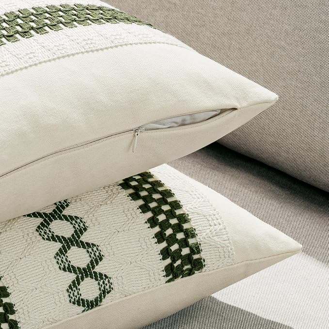 MIULEE Set of 2 Moss Green Boho Decorative Pillow Covers 18x18 Inch Farmhouse - Image 5