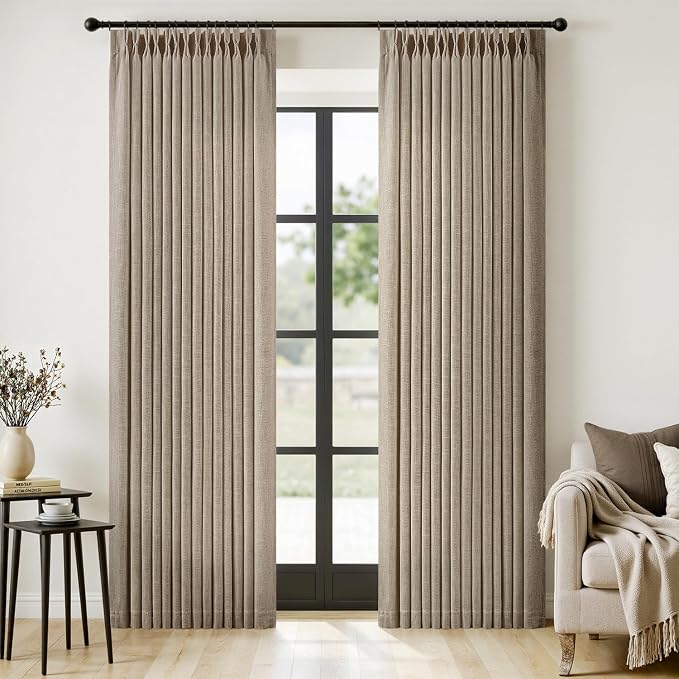 MIULEE Pinch Pleated Thick Linen Curtains 96 Inches Long 2 Panels by MIULEE