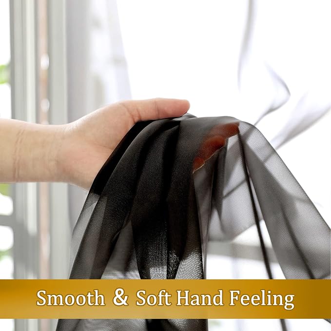 Aiyufeng Black Curtains 36 inches Long 2 Panels, Short Cafe Sheer Tiers - Image 7