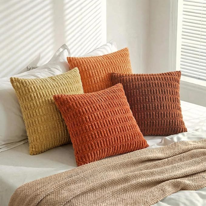 Fancy Homi Set of 4 Burnt Orange Fall Boho Decorative Throw Pillow Covers 28x28 - Image 8