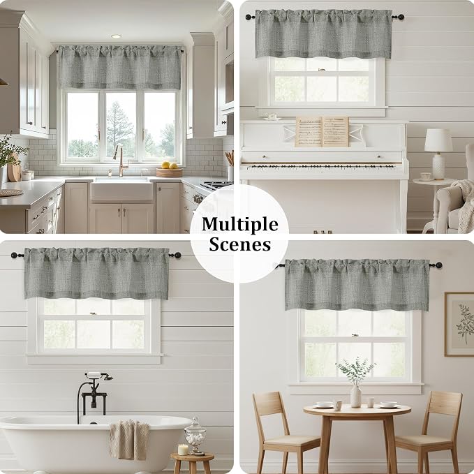OWENIE Dark Grey Valances for Windows 1 Pcs, Light Filtering Textured Farmhouse - Image 7