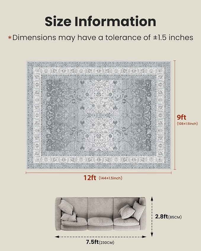 AMADA HOMEFURNISHING 9x12 Area Rugs, Washable Living Room Rug - Image 2