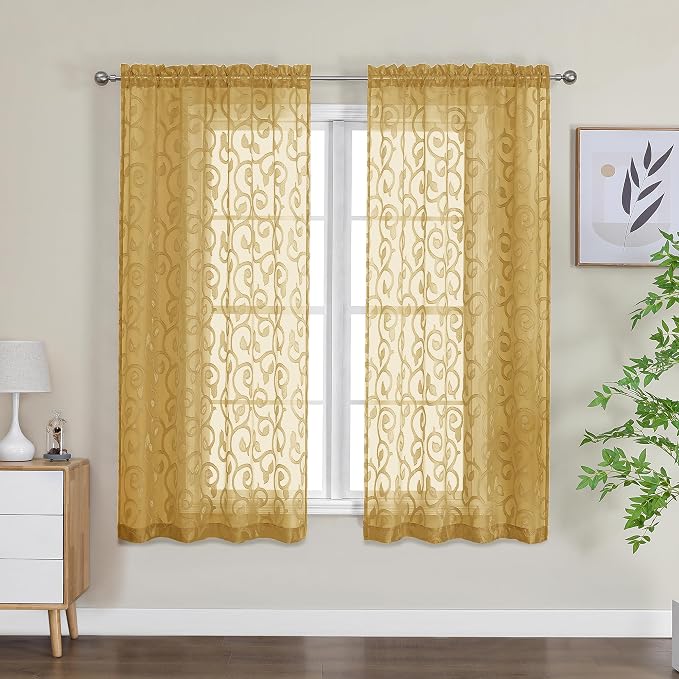 OWENIE Furman Gold Sheer Curtains 63 inch Length - Image 2