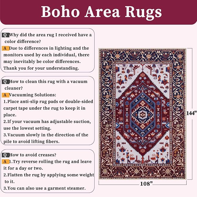 SERISSA 9x12 Area Rugs for Living Room, Large Washable Non-Slip Boho Rug - Image 2