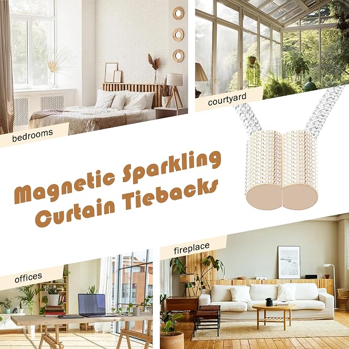 SRG Handmade Magnetic Curtain Tiebacks 4 Pack Sparkling Glass Wrapped Wooden - Image 6