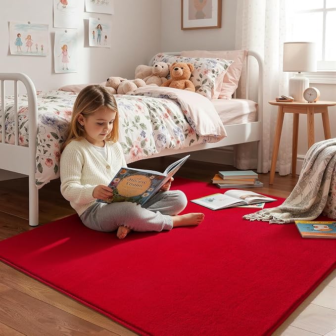 Amearea 4x4 Square Area Rugs for Bedroom Living Room, Modern Red Thickened - Image 4