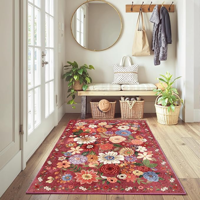 Floral Machine Washable Rug, 3x5 Rug Non Slip Soft Bedroom Rugs - Image 2