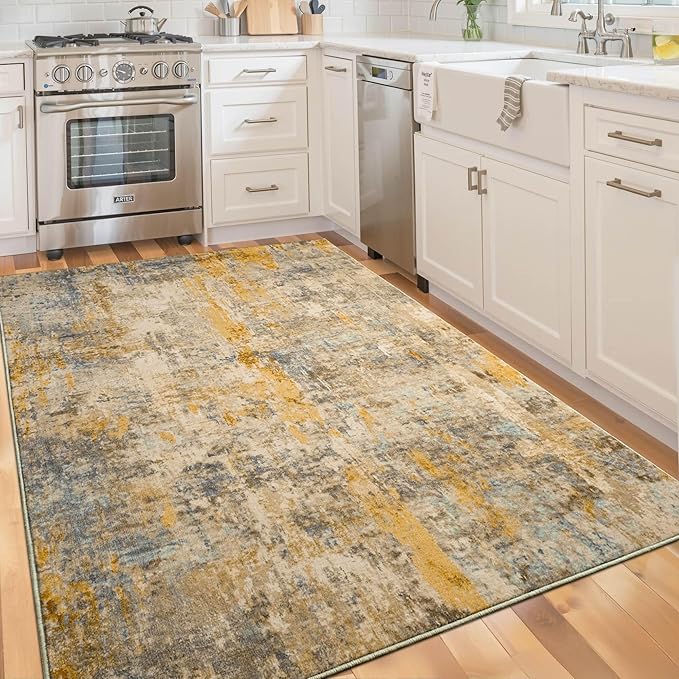 Entryway Rug 3x5 Beige Bedroom Area Rug Washable Non Slip Abstract Boho Rugs - Image 5