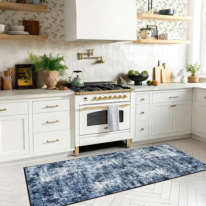 Rugflix 2x5 Runner Rug for Hallway, Washable Navy Blue Kitchen Runners | - Image 2