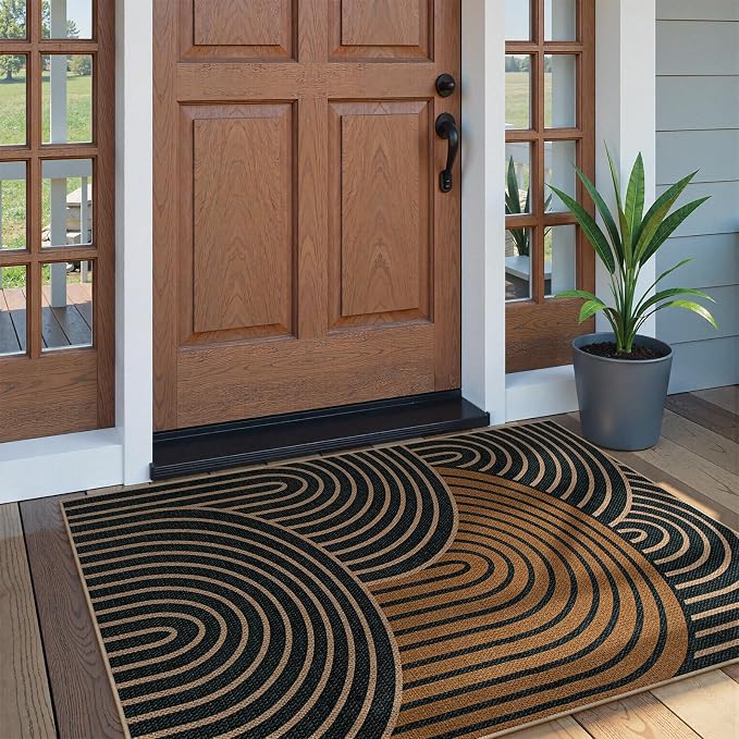 Lahome Modern Rainbow Easy Jute 3x5 Rug, Washable Indoor Outdoor Carpet - Image 2