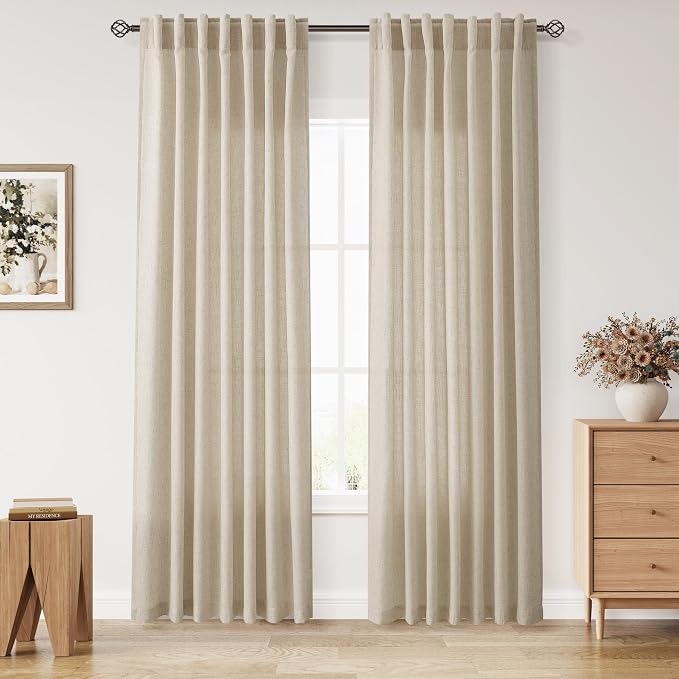 Nanspring Eggshell Beige Linen Curtains 84 Inches Long by Nanspring