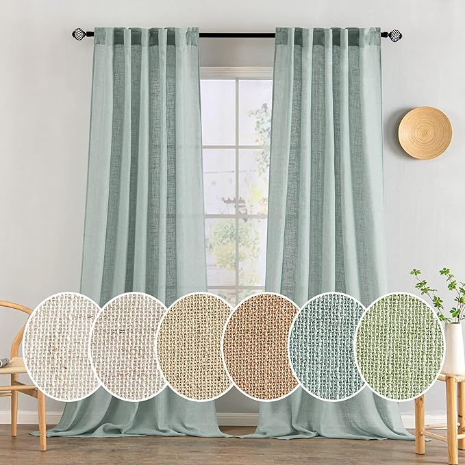 MIULEE Sea Green Linen Curtains 96 Inch Long by MIULEE