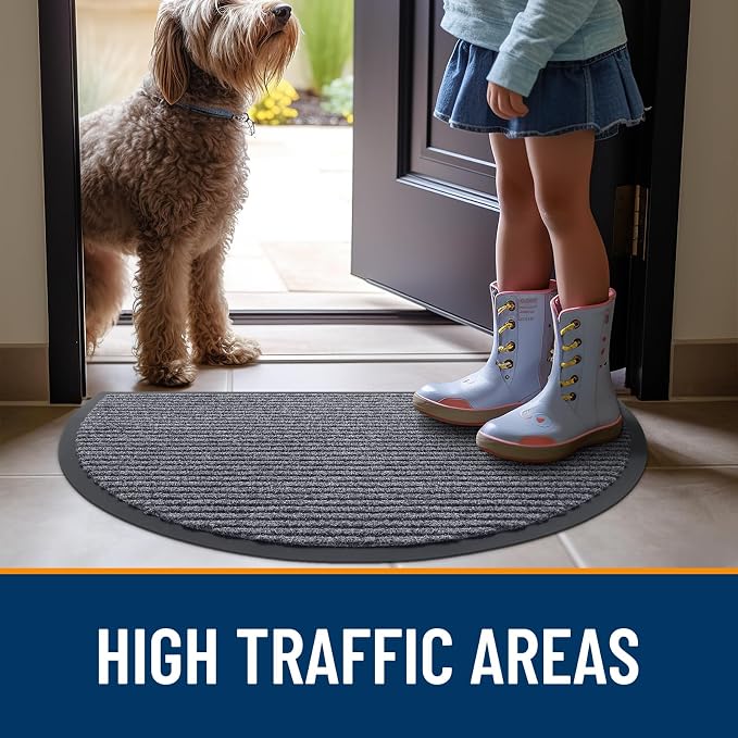 OLANLY Half Circle Front Door Mat 35x30, Waterproof Heavy-Duty Doormat | Grey - Image 7