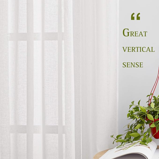 NICETOWN White Sheer Linen Curtains 84" Long, Grommet Top Privacy - Image 3