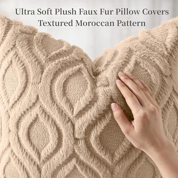 decorUhome Throw Pillow Covers 26x26 Inch Set of 2, Soft Plush Faux Wool Light - Image 6