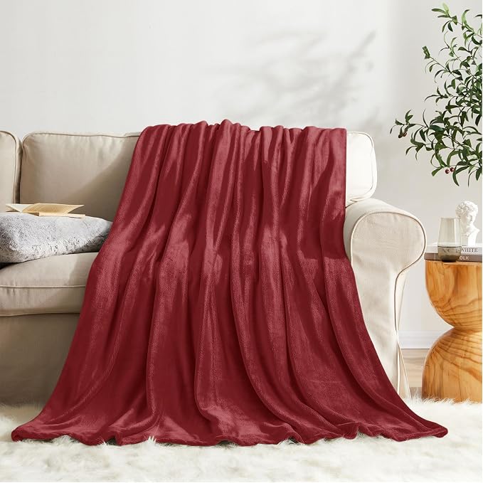 KMUSET Fleece Blanket Burgundy Lightweight Super Soft Cozy Fuzzy Bed Blankets - Image 3